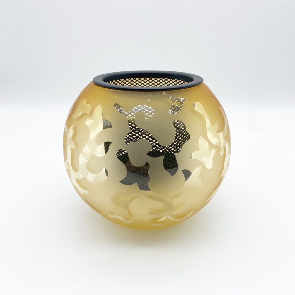 😊4/$20 Yellow Tan 4.25” Glass Candle Holder Round Orb Home Decor
